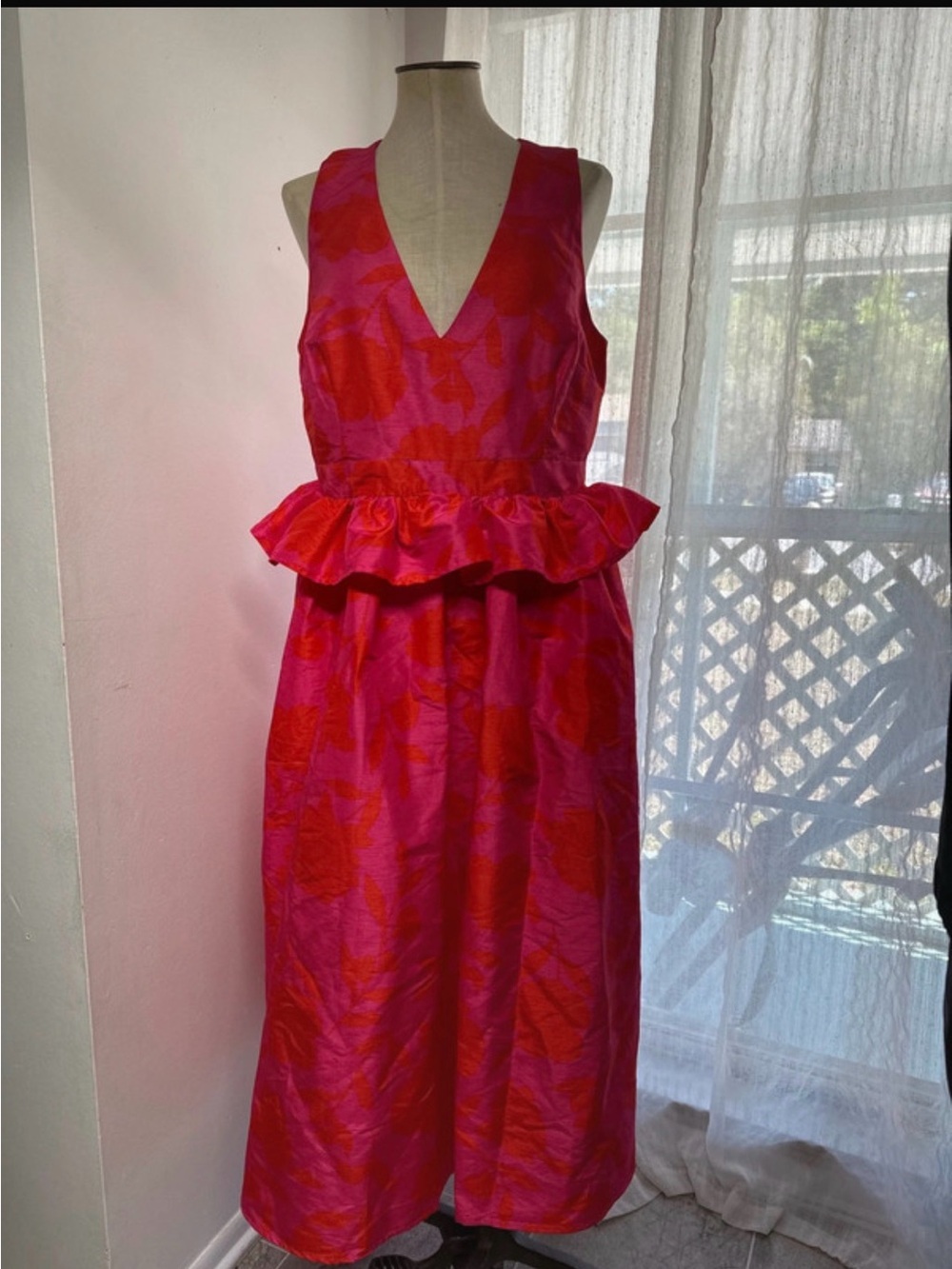 kate spade Pink and Red Asymmetrical Peplum Midi Dress